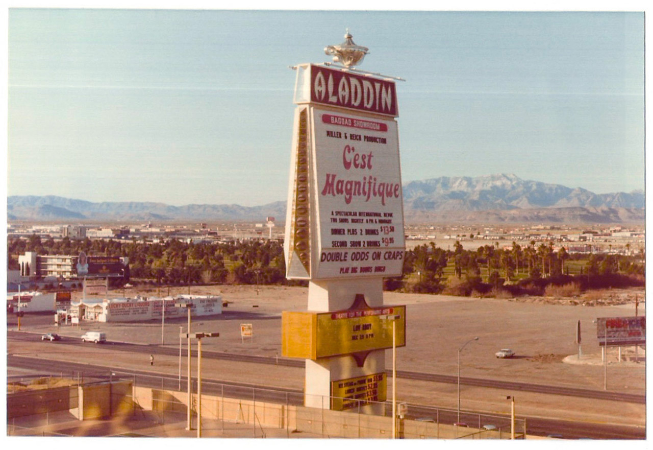 Vintage Las Vegas — Aladdin’s lamp, Las Vegas Strip, 1980s. View from…