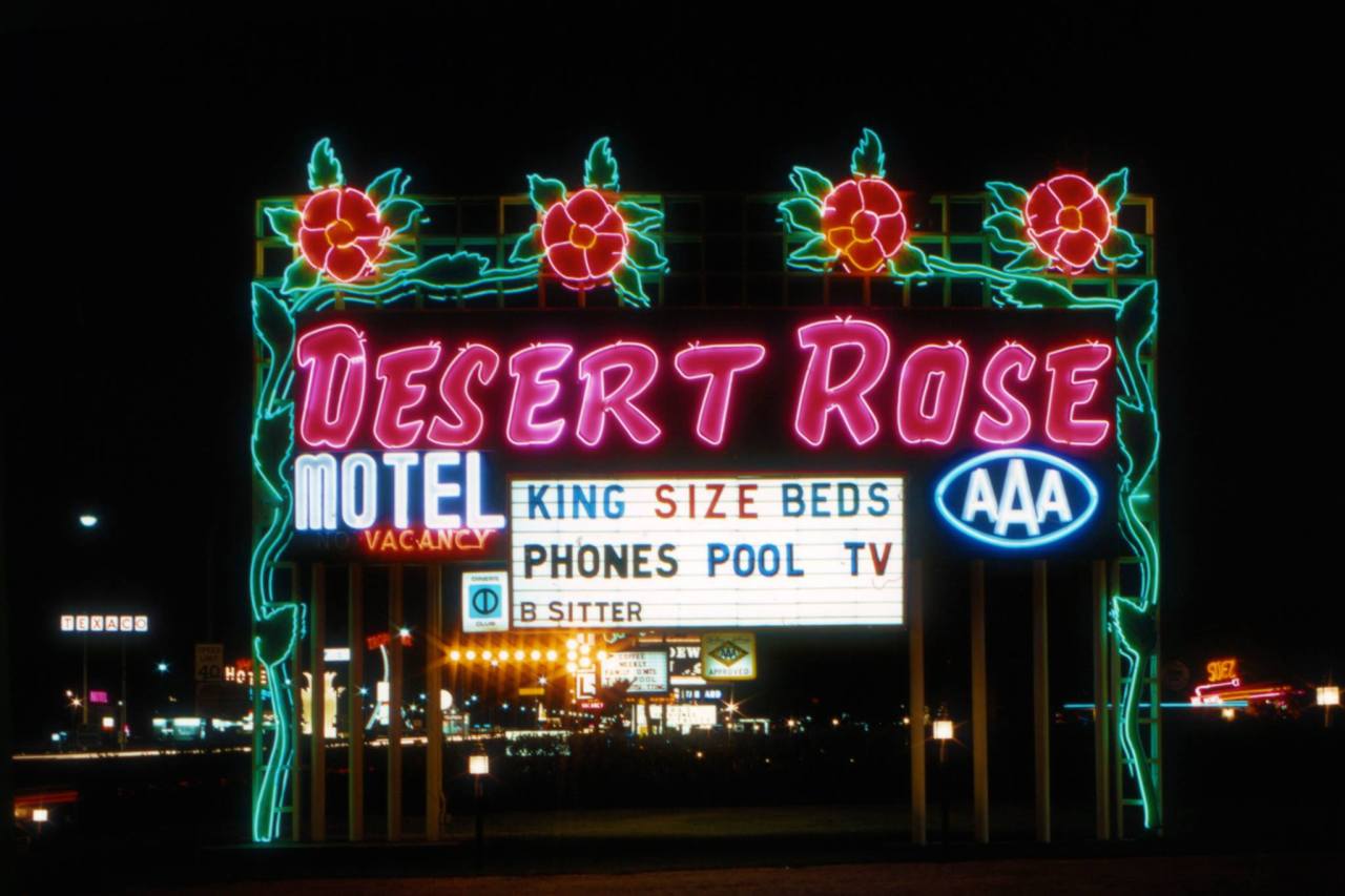 Neon sign at Desert Rose Motel